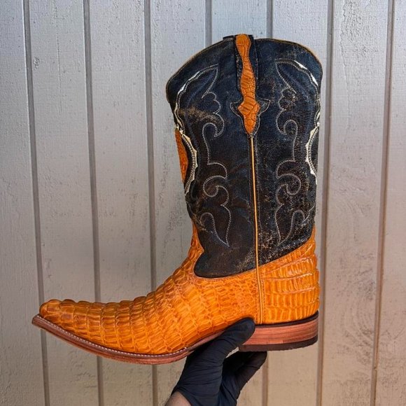 #77 Crocodile Tail Boot with Baby Coca-Cola Butter Tone Detail, Style Model 980